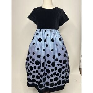Maggie Breen Little Girls Sleeveless Dress Size 6 Light Blue And Navy Polka Dots
